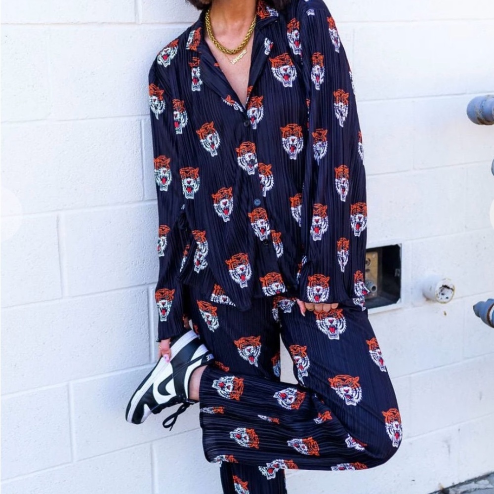 Dressed in Lala Black Tiger Print Track Pants